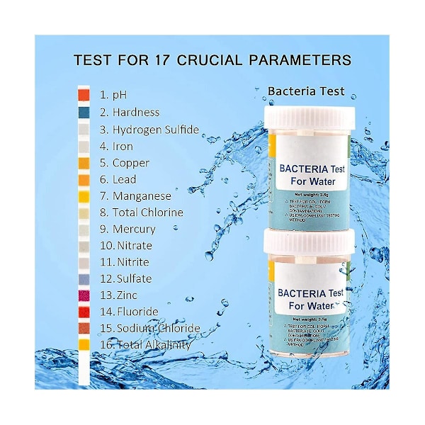 17-i-1 Komplett Vattentestkit, 100 Remsor + 2 Vattentestkit för Dricksvatten Enkel Testning