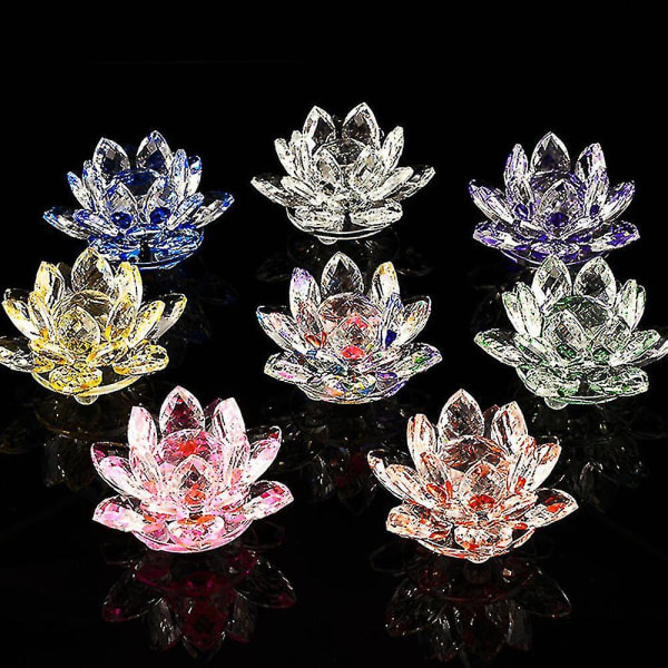 Kristall Lotus prydnader Blomma hantverk glas pappersvikt Fengshui bilfigurer