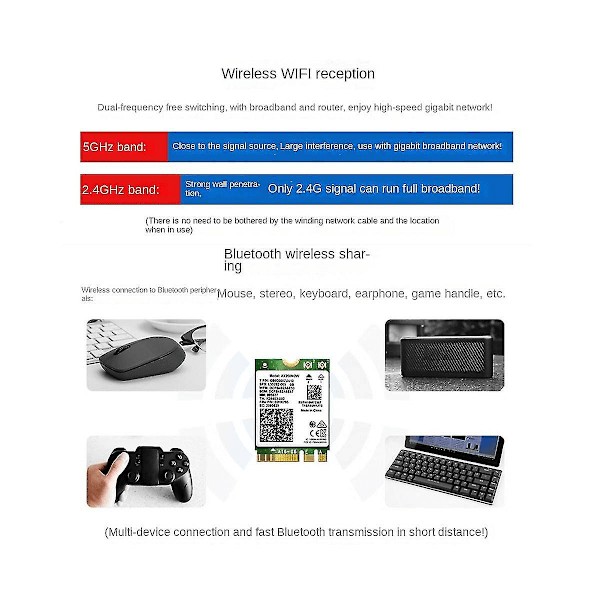 8260 8260ngw Wifi-kort + 2x8db-antenn 2.4g/5ghz 867m Bluetooth 4.2 Ngff M.2 Wifi Trådlöst Kortmodul