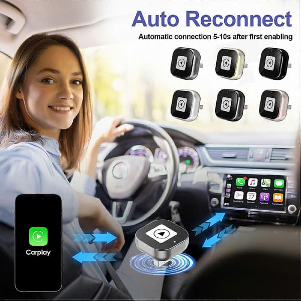 Mini 2-in-1 langaton CarPlay Android Auto -sovitin sisäänrakennetuille CarPlay/Android Auto -ajoneuvoille