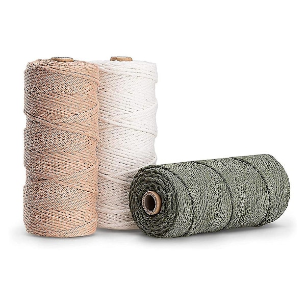 Macrame Garnset med 3 stycken - Bomullsrep för DIY-projekt, vävnad, drömfångare - Bomullsrep - Vit O