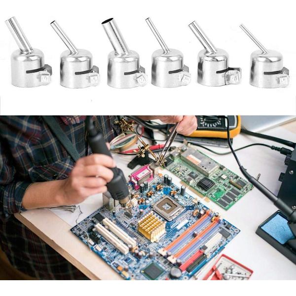 6 Kpl Lämpöpuhallin Suutinsarja Lyhyt Viisto Suutin Pyöreä Alumiini Materiaali 861DW Kuumailmapuhallin Juotin Desoldering Asema Korjaus Työkalu 850 850A 852 852D