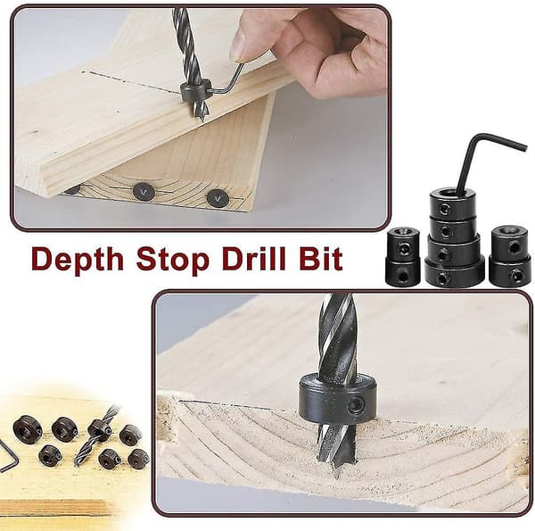 Bor Dybdestop 8 stk Dybdestop Borbit Positioner Ring Krage Ring Positioner Med Hex Nøgle Til Borbit Konsistent Boring-3-16mm