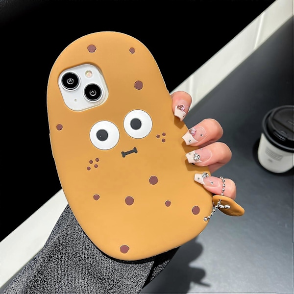 Bjørne-deksel til iPhone 15 Pro Max, Kawaii Telefondeksler 3D Silikon Tegneserie Potet med Nøkkelring Morsomt Søtt Deksel Myk Gummi Støtsikkert Beskyttelsesdeksel Kvinner