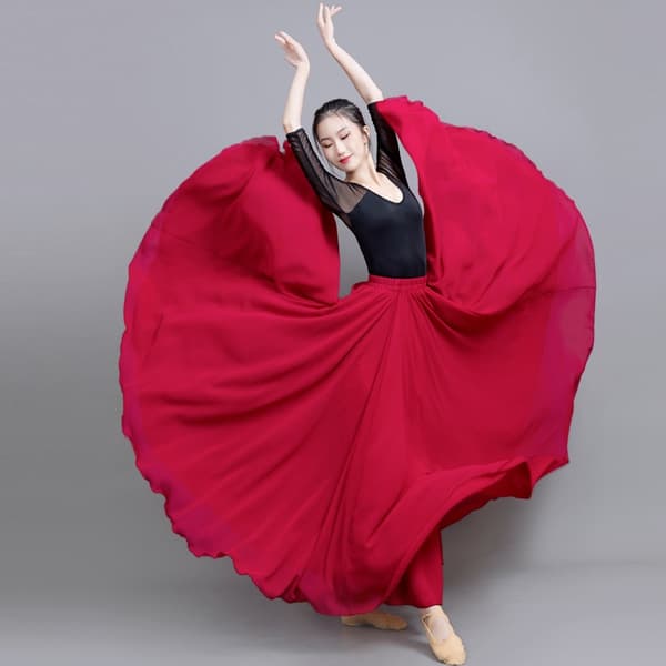 720 Silkeaktig Tynn Chiffon Elastisk Midje Lang Magdans Skjørt Red 90CM