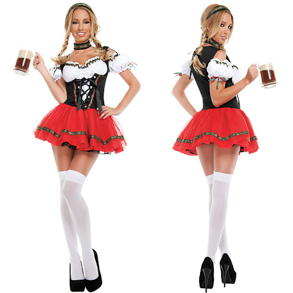 Högkvalitativ traditionell tysk rutig klänning för vuxna kvinnor Oktoberfest kostym Halloween festlig stil 3xl