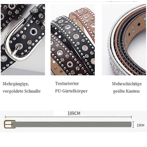 Piggbelte med små pigger, imitert skinn, ensfarget spenne, stilig belte-tilbehør.