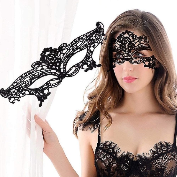 Lyxig sexig spets ögonmask balmask maskerad bollmask för kostymfest Cosplay (svart-3