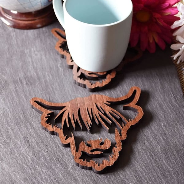 Highland Cow Coaster, puiset Highland Cow Coasters Nautakarja Astiasto Matot Puiset Mini Pallet Coaster Tee itse askartelu hääjuhliin