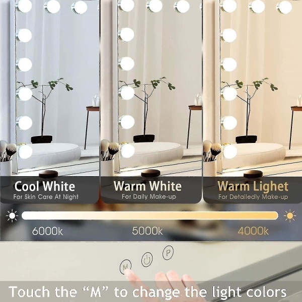 (Endast lampa) Sminkspegellampa 3 färgljus 14 dimbara LED-lampor (ingår spegel)