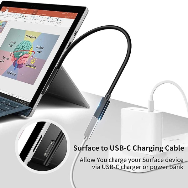 Surface Connect til USB-C Lade Kabel Kompatibel for Surface Pro7 Go2 Pro6 5/4/3 Laptop1/2/3 & Su
