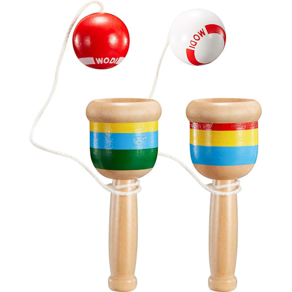 2Pcs Jacks Game with Ball Paddle Ball with String Cup and Ball Game, Mini Wood Catch Ball, Hand Eye Coordination Ball Catching Cup