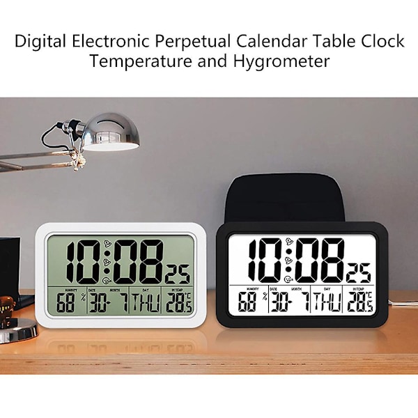 Evig Kalender Ur Med Baggrundsbelysning Store Enkle Cifre Temperatur & Fugtighed