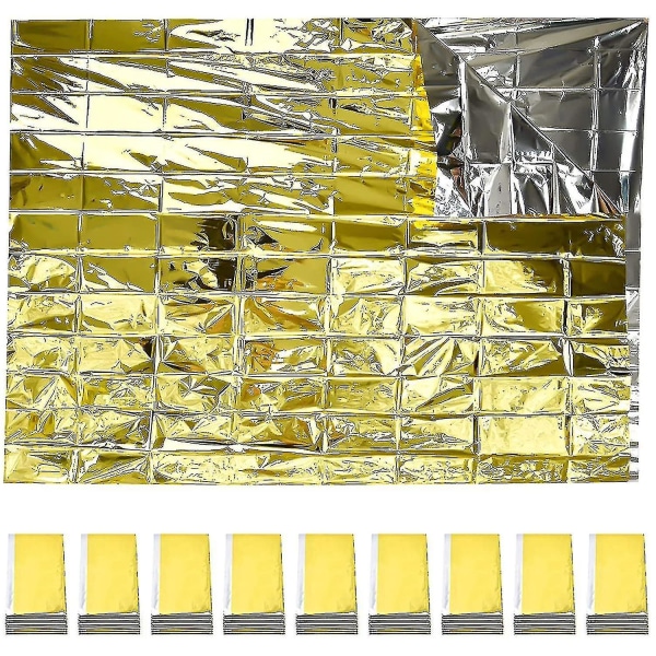 10 stykker nødtæppe sammenfoldelig gyldent 210x160 cm sølv + gylden--