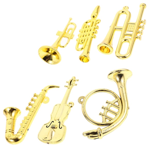 6pcs Mini Plastic Musical Instrument Doll House Trumpet Saxophone Miniature Christmas Tree Hanging Decor