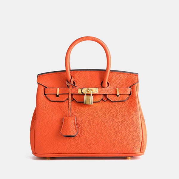 Moderigtig lychee-mønstret klassisk platin taske dametaske high-end stor kapacitet skulder crossbody håndtaske 30cm Orange