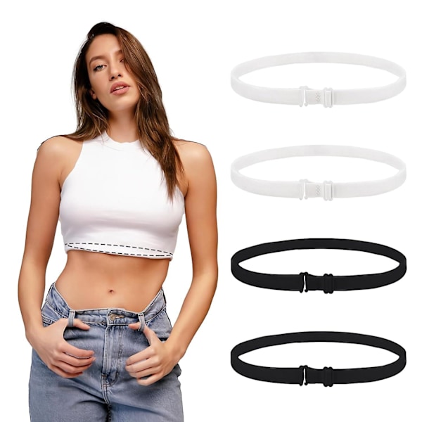 4 st No Show Stretchbälte för kvinnor, No Show Osynligt bälte för män Elastisk midjerem med platt spänne för jeansbyxor