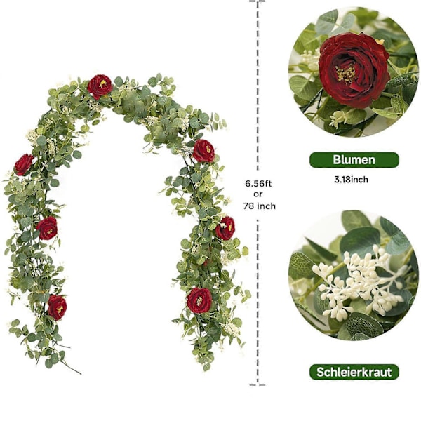 Konstgjorda blommor 2M 7 kameliablommor vinranka inomhus vägg hem dekoration estetisk design