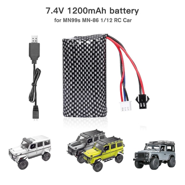 MN 99s 7,4V 1200mAh batteri med USB-opladningskabel til MN99s MN-86 1/12 RC bil SM stik batteri