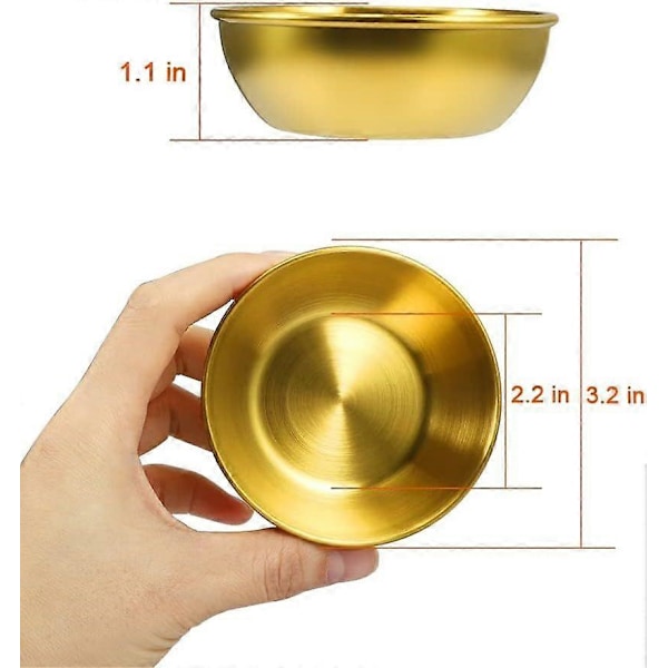 12-pak 8,1 cm saucer i rustfrit stål, mini individuelle skåle, runde krydderiskåle, sushi dyppeskåle, appetitvækkere, gyldne