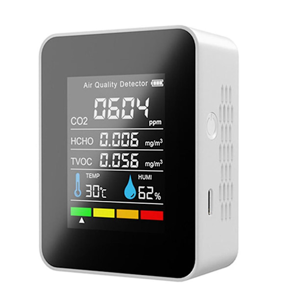 5 i 1 CO2-måler Digital Temperatur Fugtighedstester Kuldioxiddetektor Luftkvalitetsmonitor Tvo