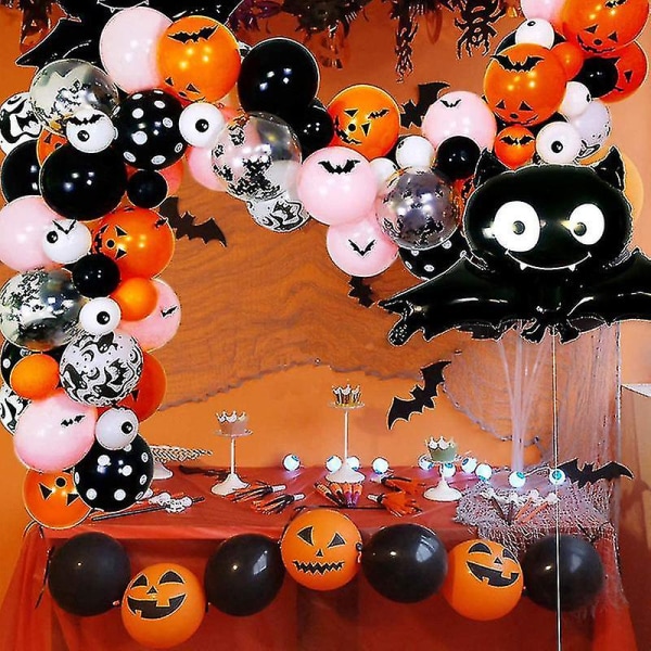 Skræmmende Halloween-pyntsæt 92-pak Halloween-balloner Konfettiballoner Flagermus-dekorationer Flagermusfolieballoner til Halloween-festpynt Uu-YUHA