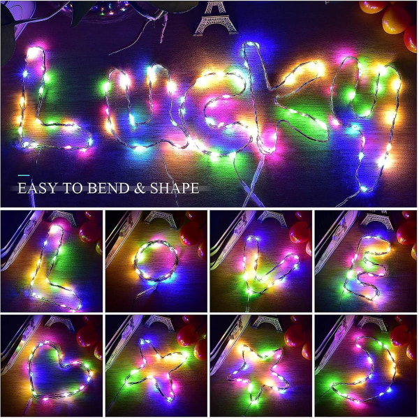 15 Pack Led String Lights, batteridrevne Led Fairy Lights Vandtæt Sølv Kobbertråd 2m 20 Led Starry Sky Lights (farverige)