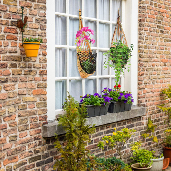 Ny Ankommet Hængende Orkide Plantepot Havegård Forsyninger Til Indendørs Udendørs Med Metal Krog Fuglerede Bambus Multifarvet Blomsterpotter