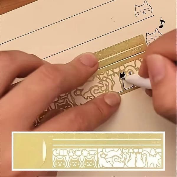 Midori Katteklips Lineal, 3-i-1 Bogmærke Lineal & Skabelon, Sødt Katte-mønster til Journaling Planner Notesbog Scrapbog 3pcs