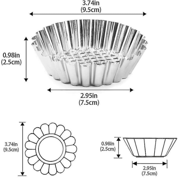 20 pakkausta Cupcake mold, 3,7 tuuman ruostumaton teräs minipiirakka Tartlet Cupcake Cake Muffin mold peltipannulla leivontatyökalu