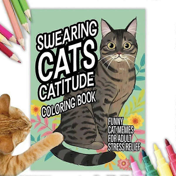 Svärjande Katter Catitude: Färgbok med Roliga Katt-Memes för Vuxen Avkoppling Pocket -2024