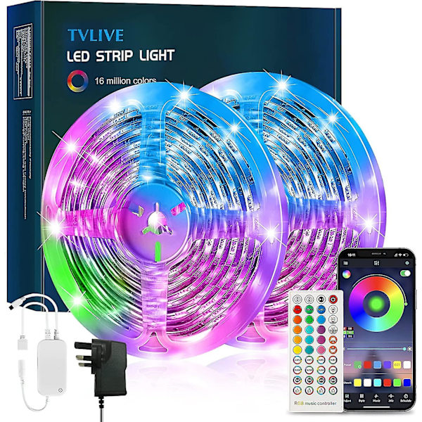 LED-remsor 20m, RGB LED-remsor för sovrum, musiksynkronisering och timerremsor med fjärrkontroll/appkontroll, 24V dimbar smart 5050 LED-lampa S