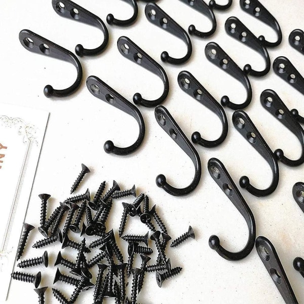 20 stykker retro kleskroker metall veggmontert kleskroker med skruer for kjøkken, skuffer, bad - svart