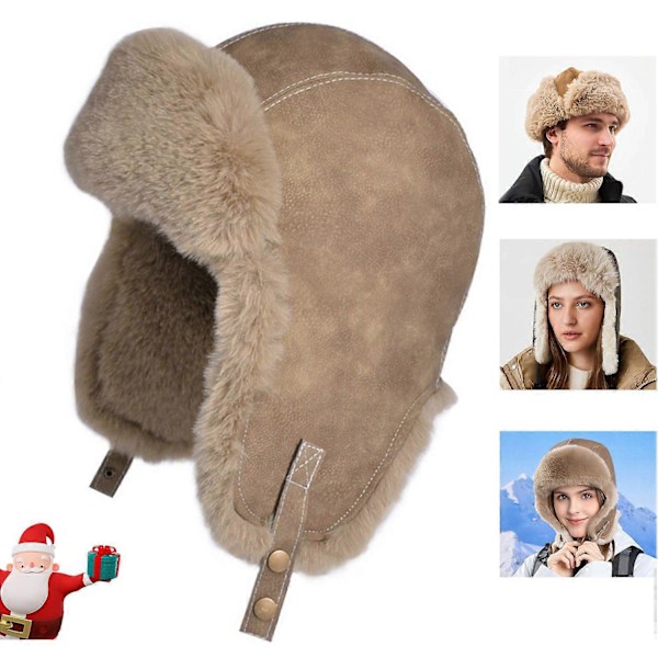 Vindtett slouch-lue varm vinterlue med øreklaffer, plysj, koselig, stilig, komfortabel, trendy