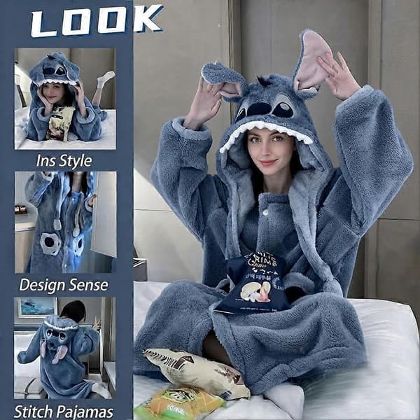 Tecknat pyjamasset för par - Varm vinterfleece myskläder för män och kvinnor Blue B L