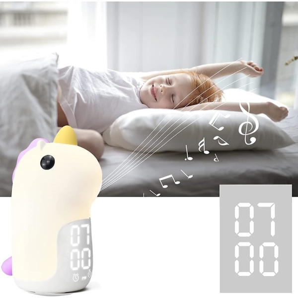 rechargeable Kids Night Light Alarm Clock, Unicorn Bedside Touch Lamp With 3 Modes, Nomadic Night Light, Bright Morning Alarm Clock For Girls Bed