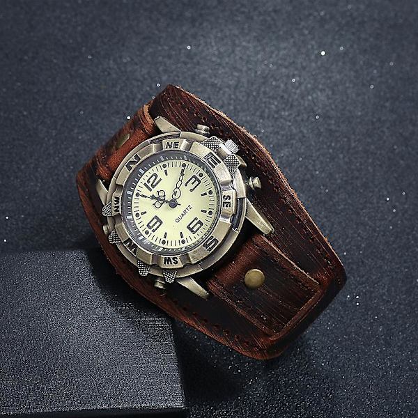 Håndleddsur for menn og kvinner, lær armbåndsur, retro armbånd mansjett hybrid design armbåndsur, julebursdagsgaver unisex