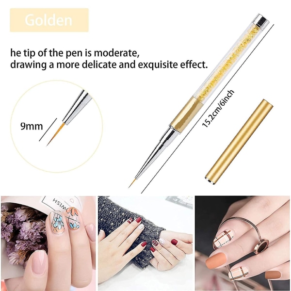 -5pcs Nail Art Liner Brushes Uv Gel Painting Acrylic Nail Design Nylon Brush Pen Set Metal Diamond Application Rhinestone Handle Salon, Nail Dottin