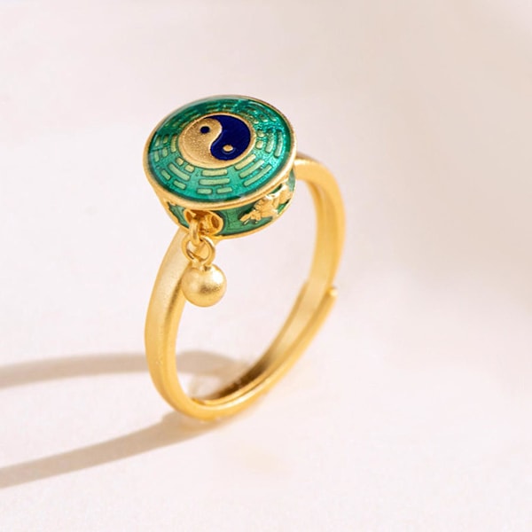 Tibetansk buddhistisk ring med utskåret bønnehjul Justerbar ring Kvinnelig buddhist