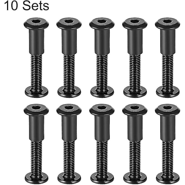 Skruepost passer til 5/16\"(8mm) huldiameter, han M6x40mm bindeskruer læderbeslag kulstofstål sort 10 sæt