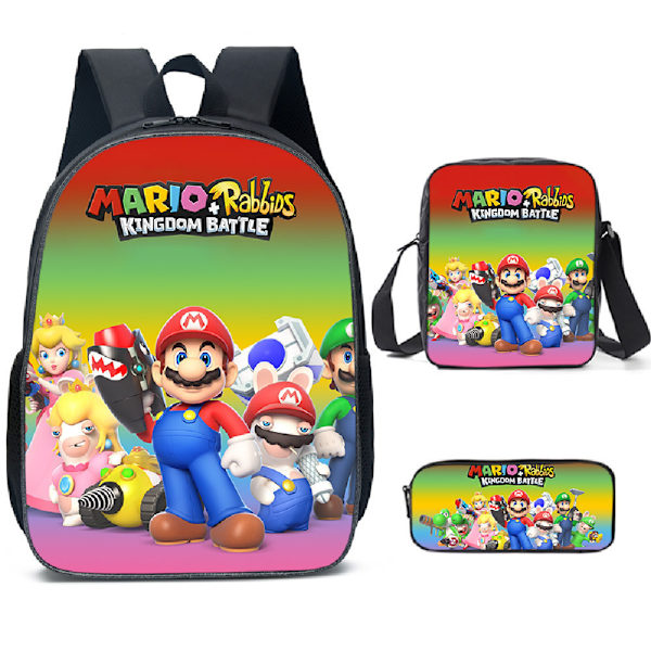 Uusi sarjakuva SuperMario koululaukku kolmiosainen setti perus- ja keskiasteen oppilaille
