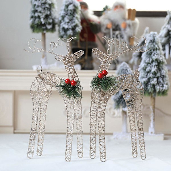 Juleornament af smedejern med elg, 1 par, rød bær, fyrrenåle, glitter