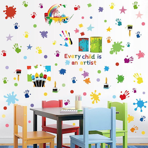 SZTXJ Färgglada Inspirerande Citat Väggdekaler PVC Färgsplatter Handavtryck Väggdekaler Motiverande Dekal Positivt Uttalande Väggdekaler för Klassrum
