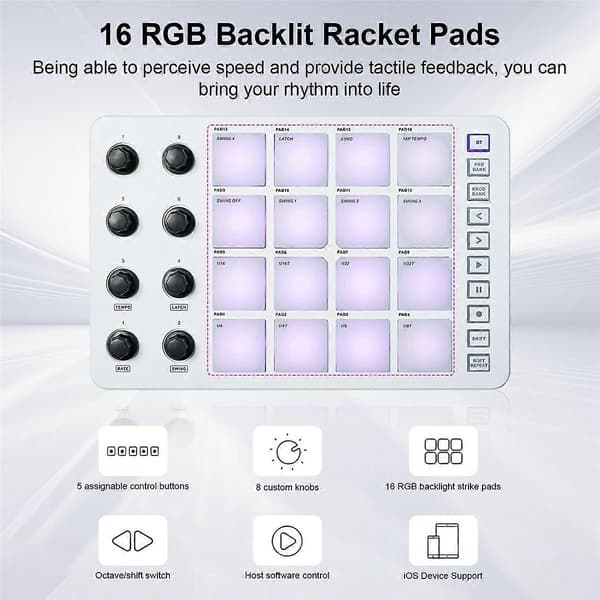 MIDI Controller Strike Pad RGB Baggrundslys MIDI Keyboard BT Forbindelse Lav Latens 3.5mm Output Inter