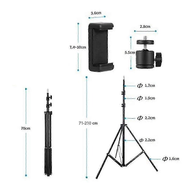 Justerbar 2,1 m stativstativ til mobiltelefon og kamera med bæretaske-yky
