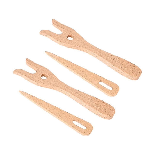 2 set trävirkade gafflar med öga nål bärbar flätad virkningsgaffel för övning