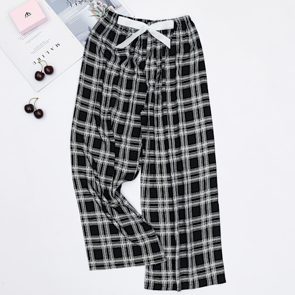 Kvinders sommer tynde bomuld silke bukser 15 Black plaid