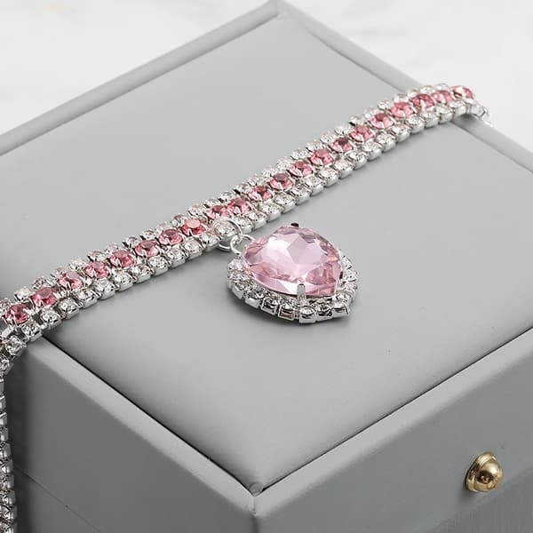 Rhinestone halskæde med hjerteformet vedhæng, diamanthalskæde