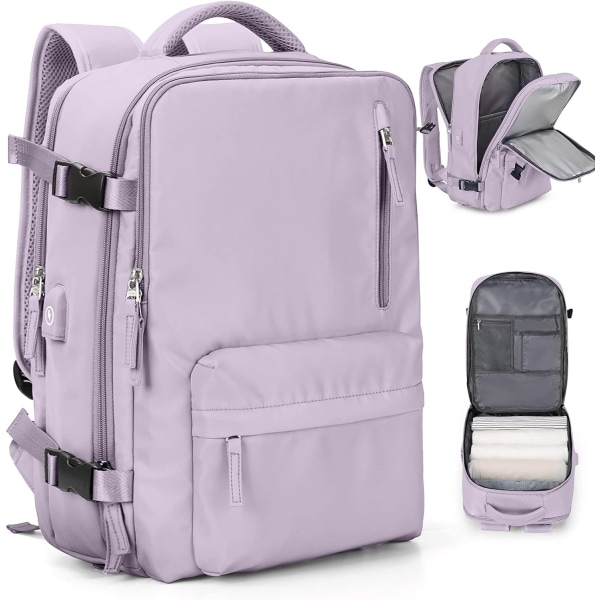 Carry-on-ryggsäck, stor reseryggsäck för kvinnor män Flygbolagsgodkänd fitness Vattentät företagsryggsäck för bärbar dator, lila