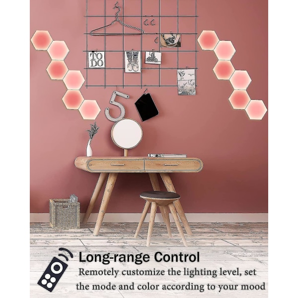 Hexagon Lys med Fjernkontroll, Smart DIY Hexagon Vegglys, Dobbel Kontroll Hexagonale LED Veggpaneler med USB-Strøm